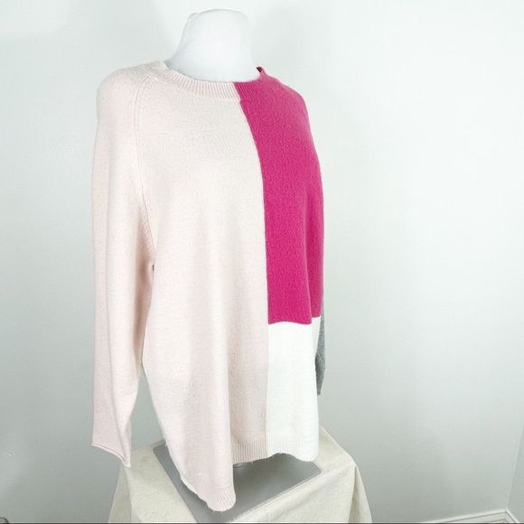 Faith & Zoe Wool Blend Colorblock Sweater Cozy Pullover Crewneck Large - Picture 4 of 7